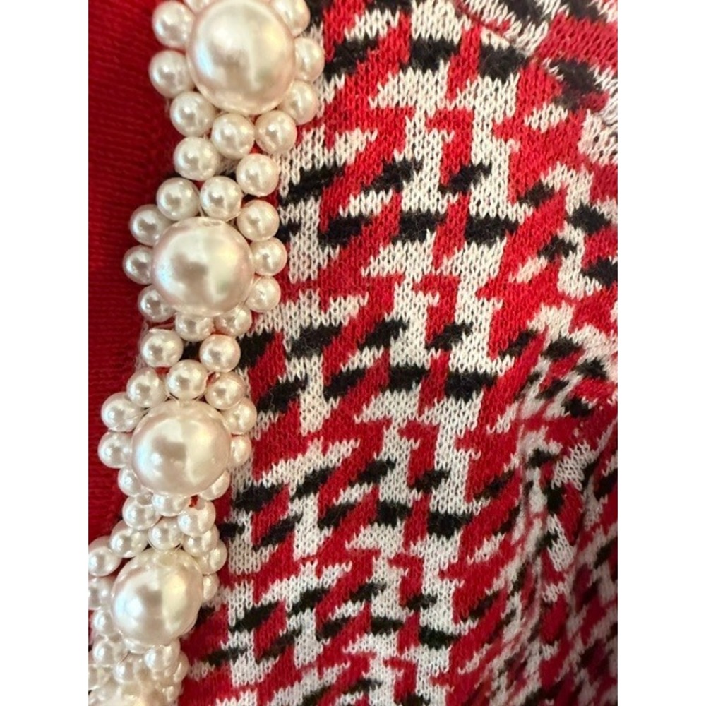 Charter Club Womens XL Red Houndstooth Pearl Embellished V-Neck Sweater Top - Picture 4 of 6